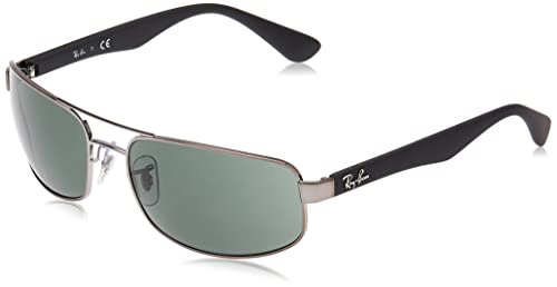 Ray-Ban Men’s RB3445 Rectangular Sunglasses, Gunmetal/Dark Green, 61 mm