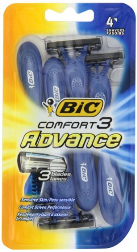 BIC Comfort 3 Advance Men’s 3-Blade Disposable Razor, 4 Count