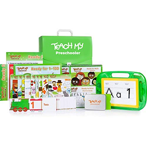 Teach My Preschooler Learning Kit: Screen-Free. Preschool Readiness. All-In-One Kit. Teach Reading, Printing, Numbers to 100, Early Math. 70+ pieces plus teaching guides and storage case. Age 3yrs+ , Green
