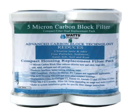Watts Premier WP560100 5 Micron Carbon Block Water Filter, 2-Pack