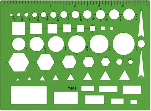 Westcott T-816 All-Purpose Technical Drawing Template, Plastic Shape Template Tool, Green, 4.5 by 6 In