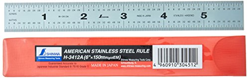 Shinwa H-3412A 6″ 150 mm Rigid English Metric Zero Glare Satin Chrome Stainless Steel E/M Machinist Engineer Ruler/Rule with Graduations in 1/64, 1/32, mm and .5 mm