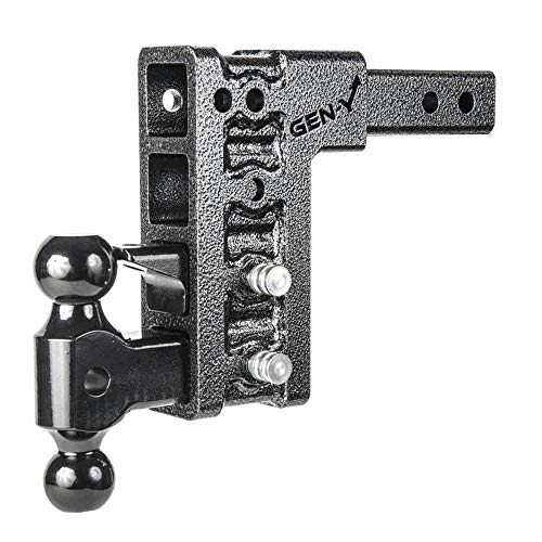 2″ Dual Receiver Hitch by GenY GH-324,2″ Drop Pintle Hitch Combo,Solid Shank, Pintle, Drop Pin, Adjustable Hitch, Dual Ball 2″ Solid Receiver Hitch,Drop/Raise 7.5″