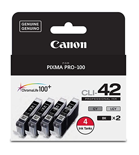 Canon CLI-42 ChromaLife Value Pack (2 Photo Black, 1 Gray & 1 Light Gray) Compatible to PIXMA PRO-100