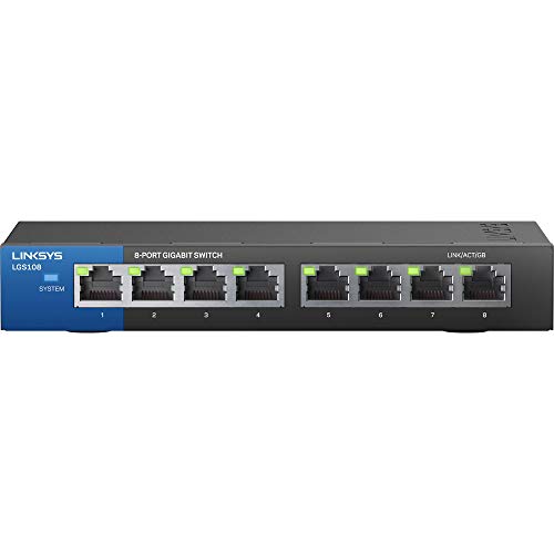 Linksys LGS108: 8-Port Business Desktop Gigabit Ethernet Unmanaged Switch, Computer Network, Wired Connection Speed up to 1,000 Mbps (Black, Blue) | The Storepaperoomates Retail Market - Fast Affordable Shopping