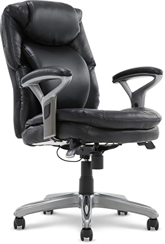 Serta AIR Health and Wellness Executive Office Chair, High Big and Tall Ergonomic for Lumber Support Task Swivel, Bonded Leather, Mid-Back, Black