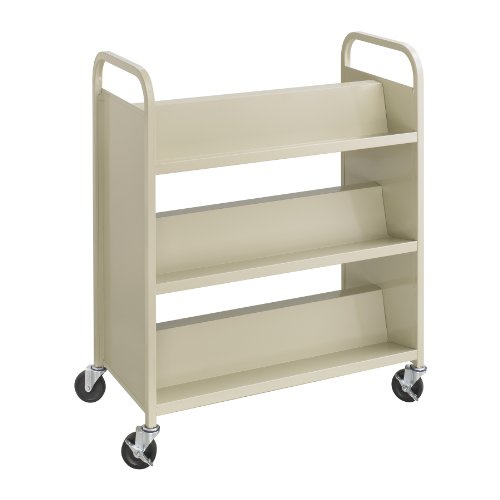 Safco Products 6-Shelf Steel Slant Shelf Double-Sided Book Cart, Sand