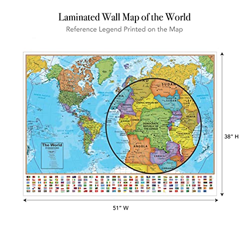 Waypoint Geographic Hemispheres Laminated World Wall Map w/ Blue Oceans – Easy to Read Up-to-Date Locations, Country Flags, Populations & Legend – Poster Size Wall Art (Large 51″ x 38″) – Ships Rolled | The Storepaperoomates Retail Market - Fast Affordable Shopping