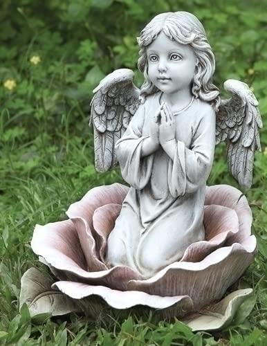 Joseph’s Studio by Roman Inc., Angel Kneeling in Rose, Garden Collection, Religious Statue, Holy Family, Memorial, Angel, Patron Saint, Garden Décor (11x9x9)