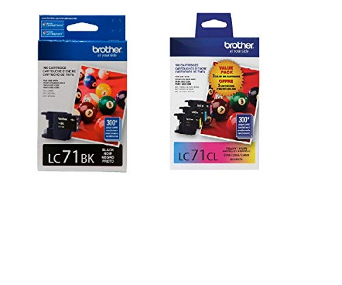 Brother LC71 Ink Cartridge (Black, Cyan, Magenta, Yellow, 4-Pack) in Retail Packaging