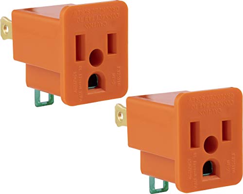 GE Polarized Grounding Outlet Extender, 2 Pack, Turn 2-Prong into 3, Easy to Install, Indoor, UL Listed, Orange, 14404