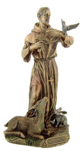 Saint St Francis of Assisi Patron of Animals 8 3/4 Inch Bronze Resin Statue Religious Figurine