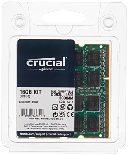 Crucial RAM 16GB Kit (2x8GB) DDR3 1600 MHz CL11 Memory for Mac CT2K8G3S160BM