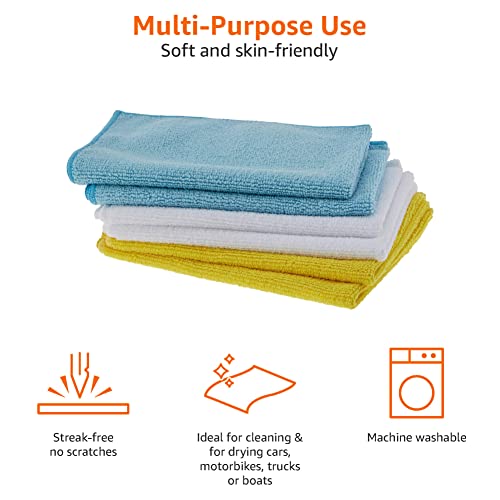Amazon Basics Microfiber Cleaning Cloths, Non-Abrasive, Reusable and Washable – Pack of 48, 12 x16-Inch, Blue, White and Yellow | The Storepaperoomates Retail Market - Fast Affordable Shopping