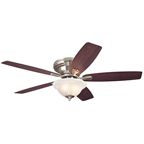Westinghouse Lighting 7247600 Sumter Two-Light Reversible Five-Blade Indoor Ceiling Fan, 52-Inch, Brushed Nickel Finish with Frosted White Alabaster Glass Bowl, First Gen