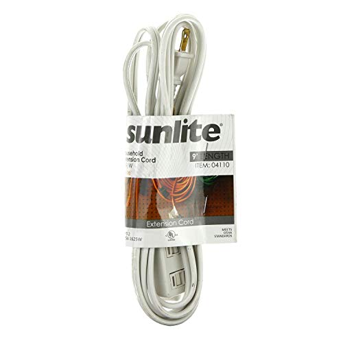 Sunlite 04110-SU 9-Foot Household Extension Cord, Three 2-Prong Polarized Sockets, Tamper Guards, Indoor Use, For Small Appliances, Electronics, Lamps, Fans, Mobile Devices, UL Listed, SPT-2, 1625 Watts 13 Amps, 125V, White