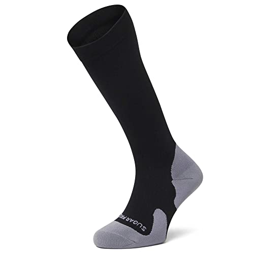 Sugar Free Sox Extra Wide Mens Compression Socks Fits Any Size Calf Premium Cushioned Footbed 15-20 mmHg (1 Pair, L, Black)