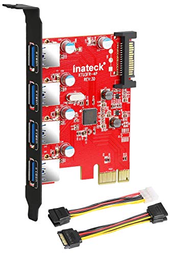 Inateck PCI-e to USB 3.0 (4 Ports) PCI Express Card and 15-Pin Power Connector, Red (KT4001)