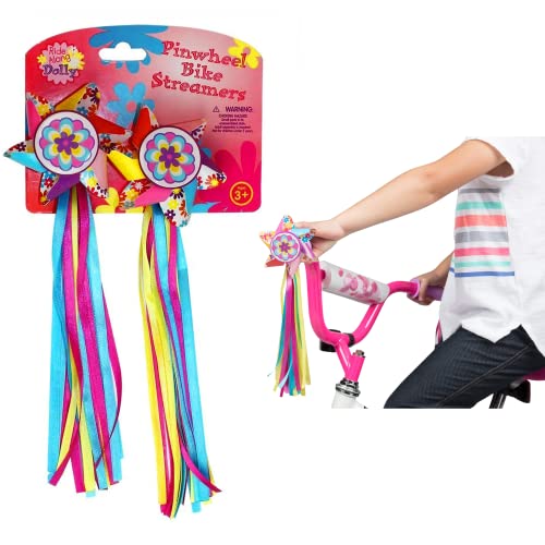 Ride Along Dolly Bike Handlebar Pinwheel Streamers (2 pk) -Cute Pinwheel Streamers for Bike, Scooter, Tricycle, Accessories and Decorations for Kids Girls – Easy Attachment to Cycle’s Handlebars