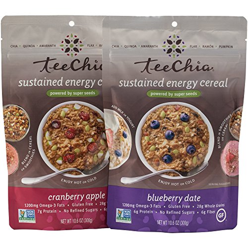 TeeChia Organic Super Seeds Cereal – Cranberry Apple and Blueberry Date – Nutrient Dense Instant Breakfast, No Sugar Added, Gluten Free, High in Fiber, High in Protein, 10.6 Ounce (Pack of 2)