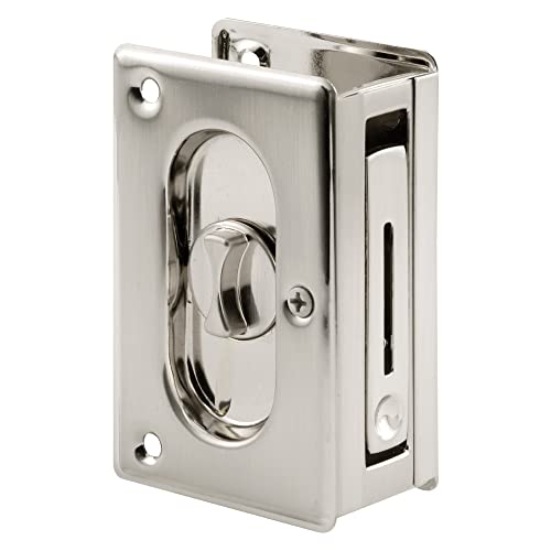 Prime-Line N 7367 3-3/4 in, Solid Brass with Satin Nickel Finish, Privacy Lock and Pull Pocket Door Handle