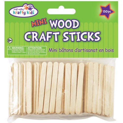 Krafty Kids CW496 Craftwood Mini Craft Sticks, 2 .13in by 0.25in, Natural, 150-Piece