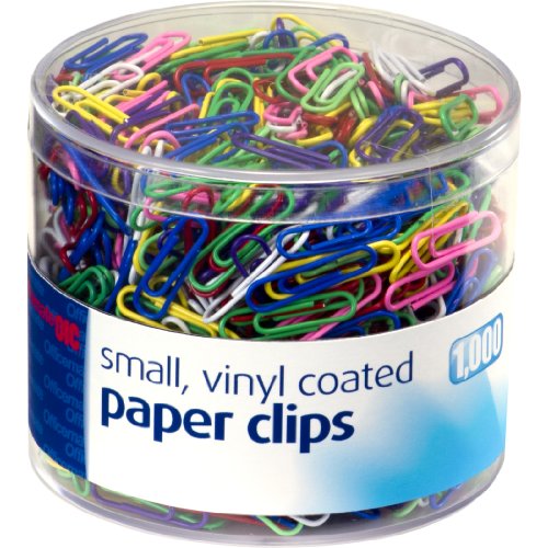 Officemate Vinyl Coated #2 Paper Clips, Assorted Colors, Tub of 1000 (97634)