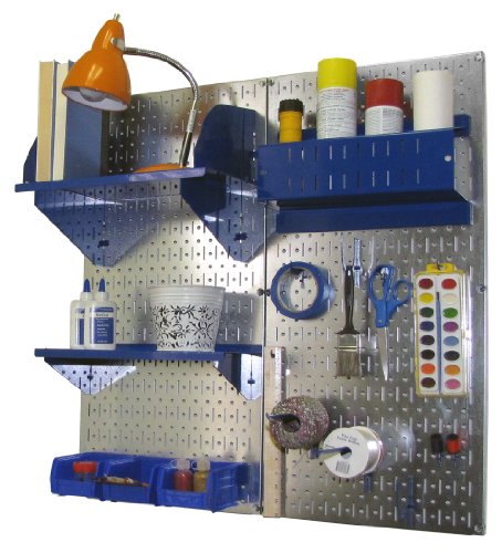 Wall Control Pegboard Hobby Craft Pegboard Organizer Storage Kit with Metallic Pegboard and Blue Accessories