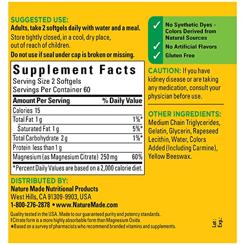 Nature Made Magnesium Citrate 250 mg per serving, Dietary Supplement for Muscle, Nerve, Bone and Heart Support, 120 Softgels, 60 Day Supply | The Storepaperoomates Retail Market - Fast Affordable Shopping