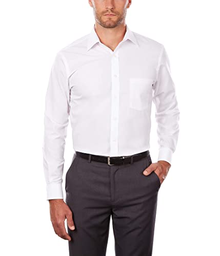 Van Heusen mens Regular Fit Poplin Solid Spread Collar dress shirts, White, 17.5 Neck 36 -37 Sleeve X-Large US