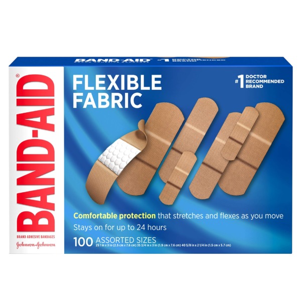 Band-Aid Brand Flexible Fabric Adhesive Bandages for Wound Care & First Aid, Assorted Sizes, 100 ct