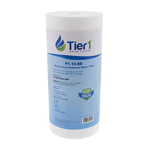 Tier1 1 Micron 10 Inch x 4.5 Inch | Spun Wound Polypropylene Whole House Sediment Water Filter Replacement Cartridge | Compatible with Pentek DGD-2501, 155359-43, SDC-45-1001, Home Water Filter