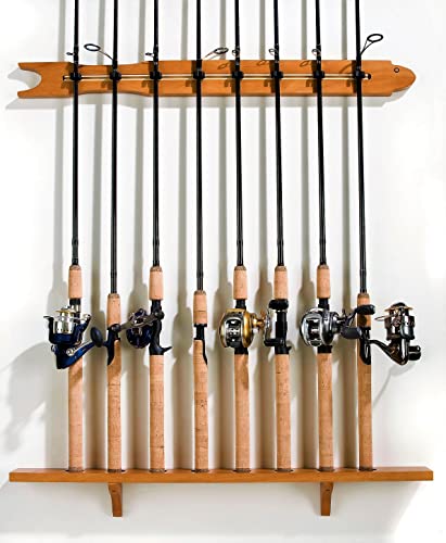 Old Cedar Outfitters Modular Wall Rack for Fishing Rod Storage, Holds up to 8 Fishing Rods, Pine, Finish, 8 Capacity