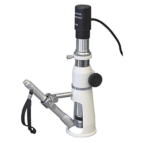 AmScope H100-E2 Digital Handheld Stand Measuring Microscope, 100x Magnification, 17mm Field of View, Includes Pen Light, 2MP Camera, and Software