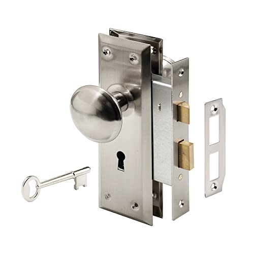 Prime-Line E 2330 Mortise Keyed Lock Set with Satin Nickel Knob – Perfect for Replacing Broken Antique Lock Sets and More, Fits 1-3/8 in.-1-3/4 in. Interior Doors (Satin Nickel)