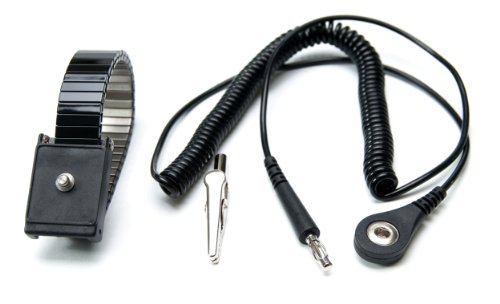 Bertech Metal Wrist Strap with 12′ Cord, 1 Megohm Resistor, 4mm Snap, Black