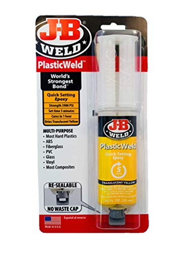 J-B Weld 50132 PlasticWeld Quick-Setting Epoxy Syringe – Translucent Yellow – 25 ml