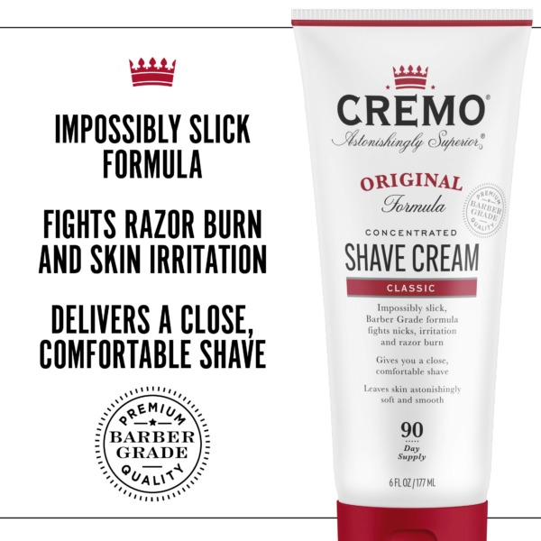 Cremo Barber Grade Original Shave Cream, Astonishingly Superior Ultra-Slick Shaving Cream Fights Nicks, Cuts and Razor Burn, 6 Fl Oz