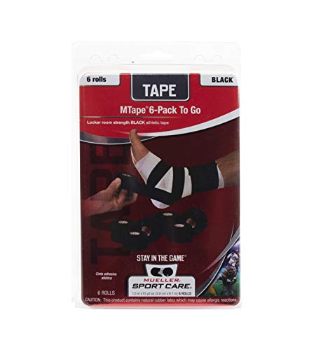 Mueller Sports Medicine To Go Athletic Tape, Adhesive for Sports and Home Use, Black, 1.5″ x 10yd Roll, 6 Count