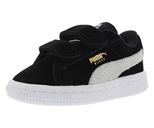 PUMA Suede Classic 2-Strap Sneaker, Black/White, 10 M US Toddler