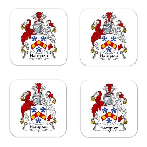 Hampton Family Crest Square Coasters Coat of Arms Coasters – Set of 4