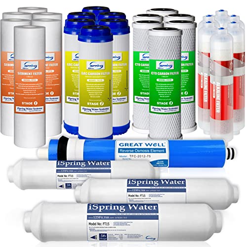 iSpring F28K75 3-Year Replacement Supply Set for 6-Stage Reverse Osmosis RO Water Filtration Systems with Alkaline Mineral Filter, 28 Piece, White