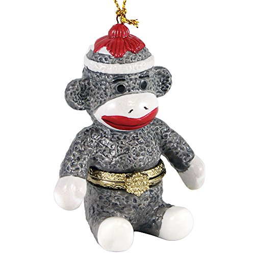 Bandwagon Porcelain Secret Hidden Compartment Sock Monkey Christmas Ornament