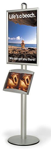 6ft. Poster Sign Holder Floor Stand for 22×28 Graphics, Includes Steel Literature Pocket, Freestanding Display Fixture with Height-Adjustable Accessories – Silver, Aluminum and Steel