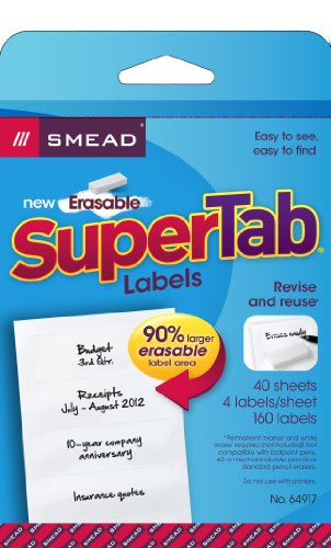 Smead Erasable SuperTab® File Folder Labels, White, 160 Labels per Pack (64917)