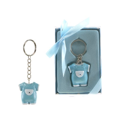 Lunaura Baby Keepsake – Set of 12″Boy” Baby Clothes with Crystal Key Chain Favors – Blue