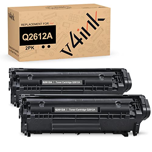V4INK 2PK Compatible 12A Toner Cartridge Replacement for HP 12A Q2612A Toner Black Ink for HP 1010 1012 1018 1020 1022 1022N 3015 M1005 M1319F Canon D420 D450 D480 MF4150 MF4350D MF4370DN Printer