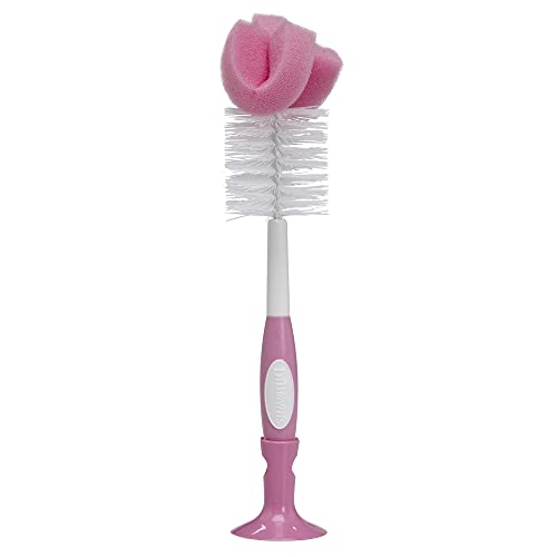 Dr. Brown’s Reusable Sponge Baby Bottle Cleaning Brush with Suction Cup Stand, Scrubber and Nipple Cleaner, Pink 1-Pack