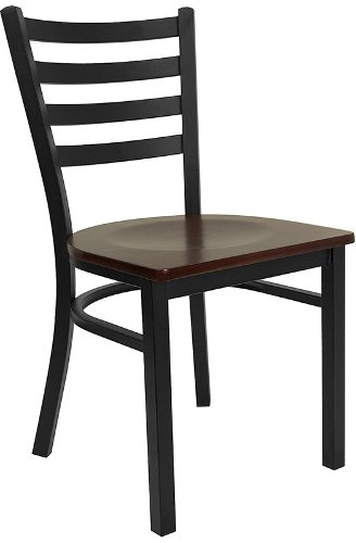 Flash Furniture 4 Pk. HERCULES Series Brown/black Ladder Back Metal Restaurant Chair – Mahogany Wood Seat