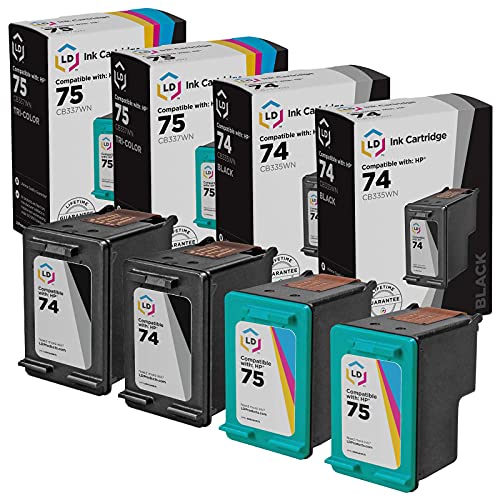 LD Products Remanufactured Ink Cartridge Replacements for HP 74 & 75 (2 Black, 2 Color, 4-Pack) for use in DeskJet: D4245 D4260 D4263 D4268 D4280 D4360 D4363 D4368 | OfficeJet: J5725 J5730 J5735 J5738